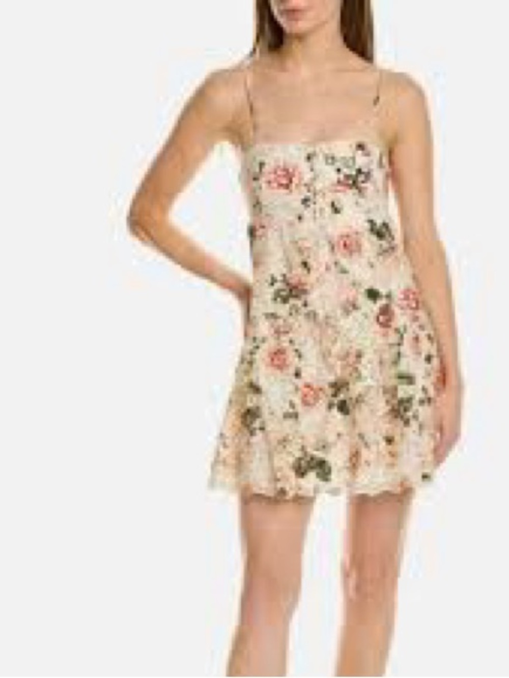 Alice + Olivia Cream Eyelet Sundress with Pink Rose Print - Picture 2 of 7